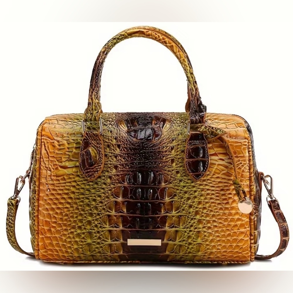Source Unknown Crocodile Pattern Satchel - Brown … - image 1